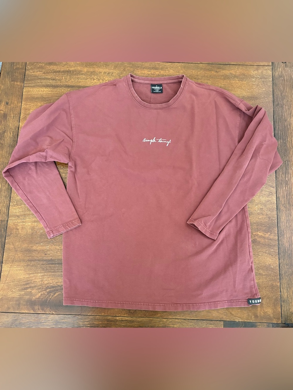 YoungLA "Simple Things" Heavyweight Crewneck Long Sleeve Burgundy Tee XL #427